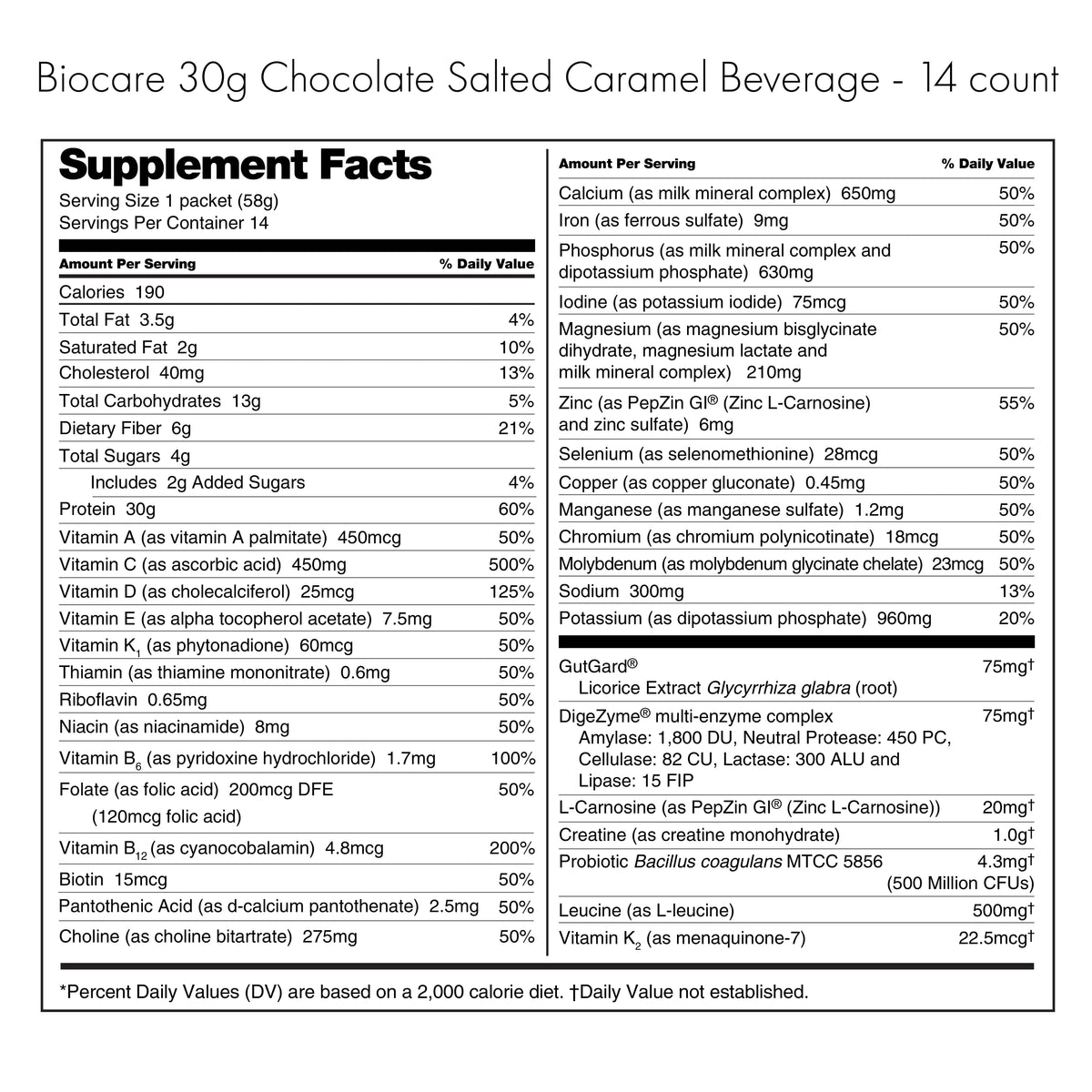 30G Protein Chocolate Salted Caramel Biocare Dietary Beverage (14 Servings)